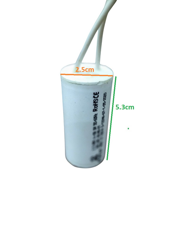 Syscap Motor Running Capacitor 2.5MFD white cylindrical electrical component with attached wires