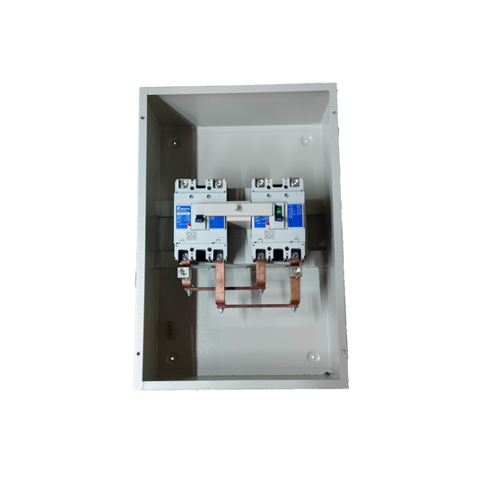250A MTS 2 Pole Single Pole electrical breaker installed in a white metal enclosure by Electx Electrical Supply