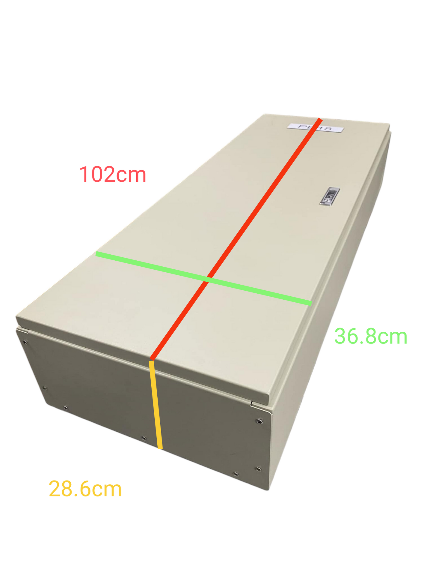 Royu MTS Main MCCB 2pole Panel Board in beige metal enclosure with dimensions for power points switches and plugs