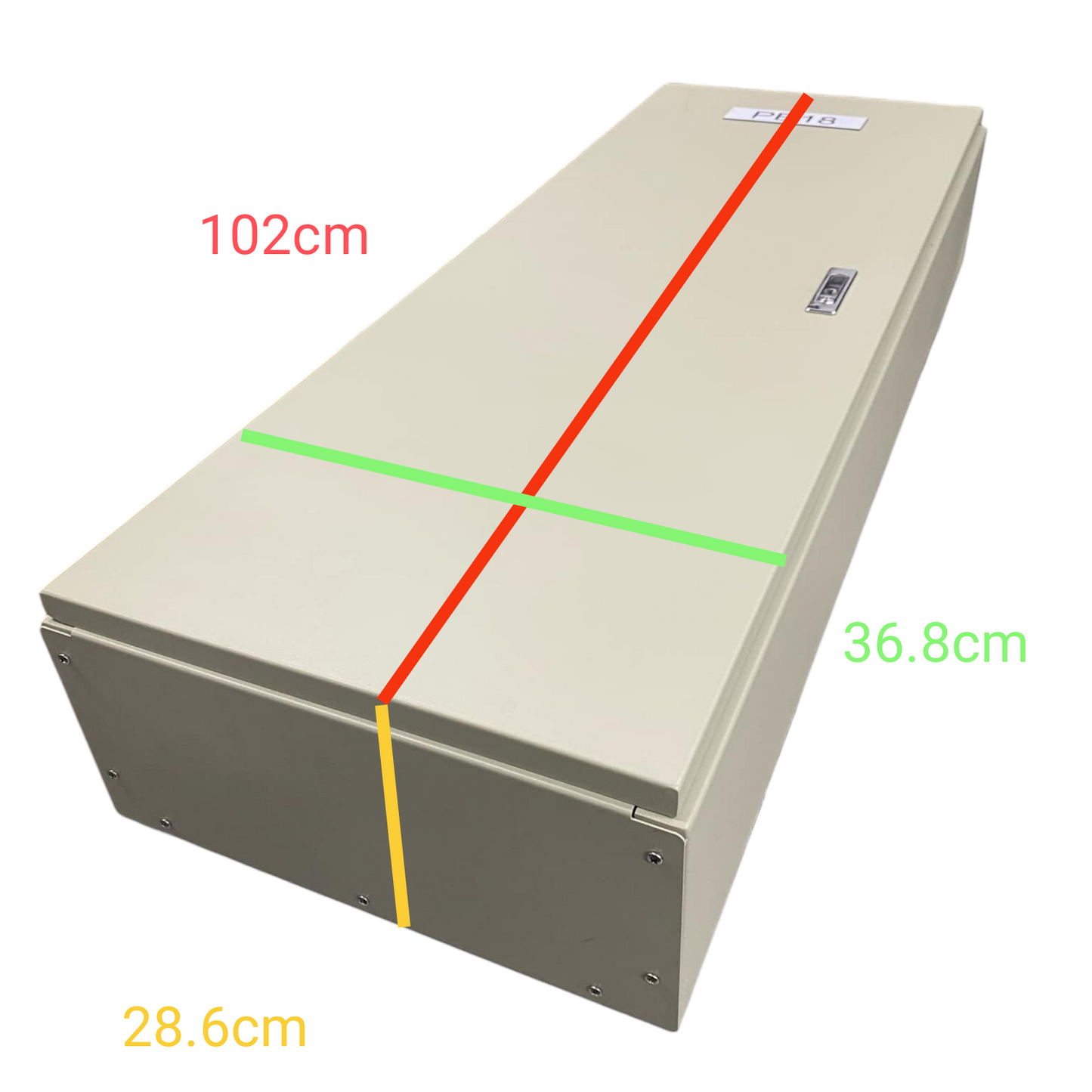 Royu MTS Main MCCB 2pole Panel Board in beige metal enclosure with dimensions for power points switches and plugs