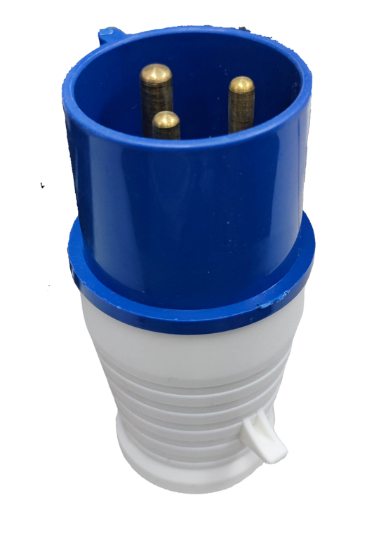 Grippes multi-phase power connector IEC309-2 with blue and white plastic casing and brass pins