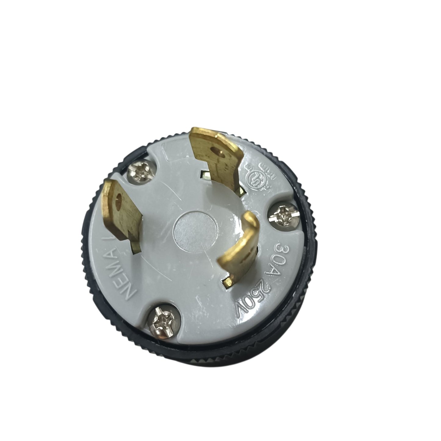 Grippes NEMA L6-30 250V cord connector with three brass terminals for secure electrical connections
