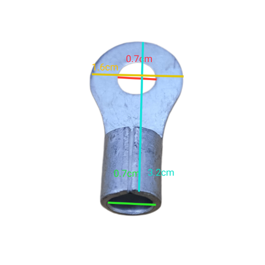 Non-insulated round terminal lugs 8mm with dimensions 1.6cm width and 3.2cm length for electrical connections