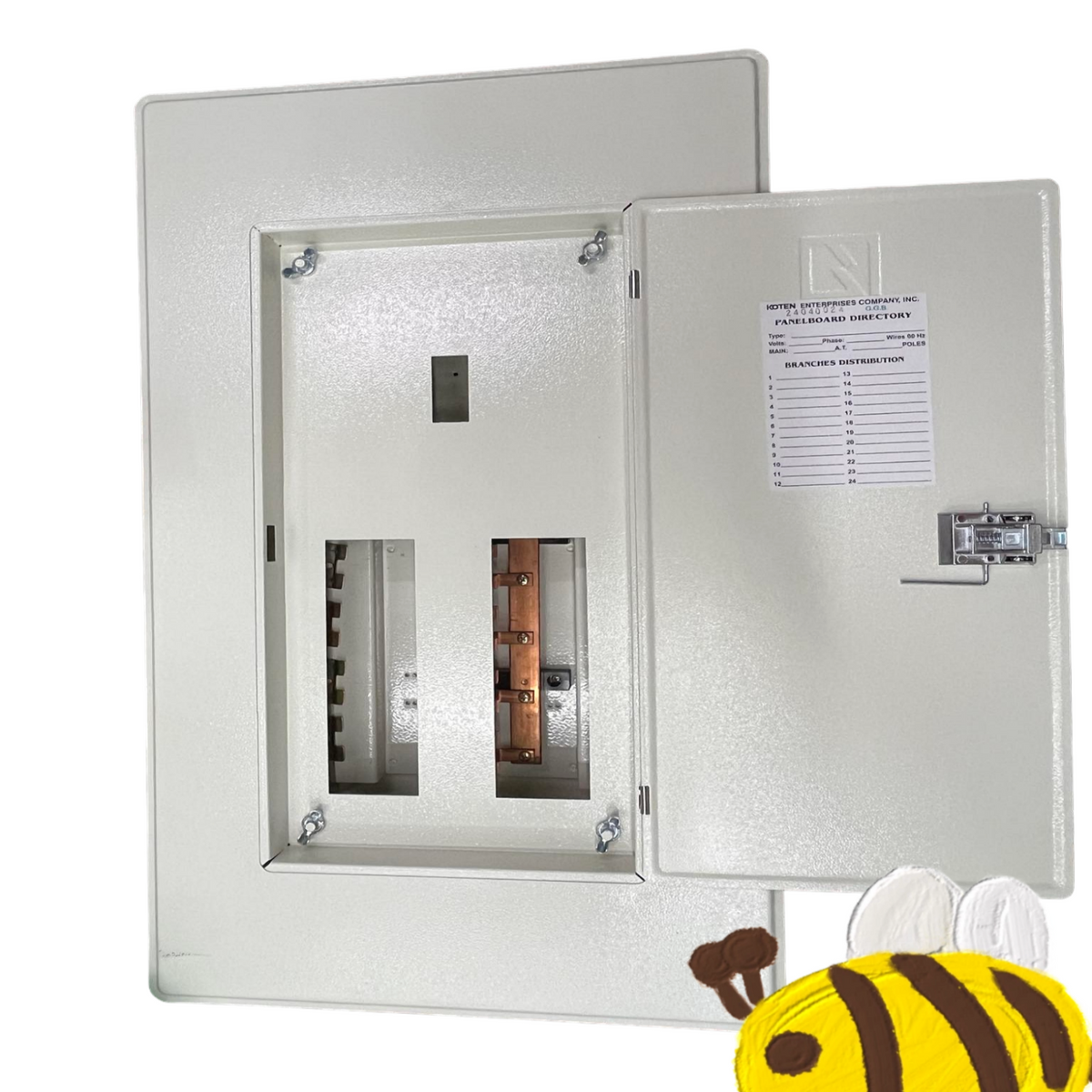 Koten 8 Branches Panel Board 125A Main 2P metal distribution board with hinged door and bus bars