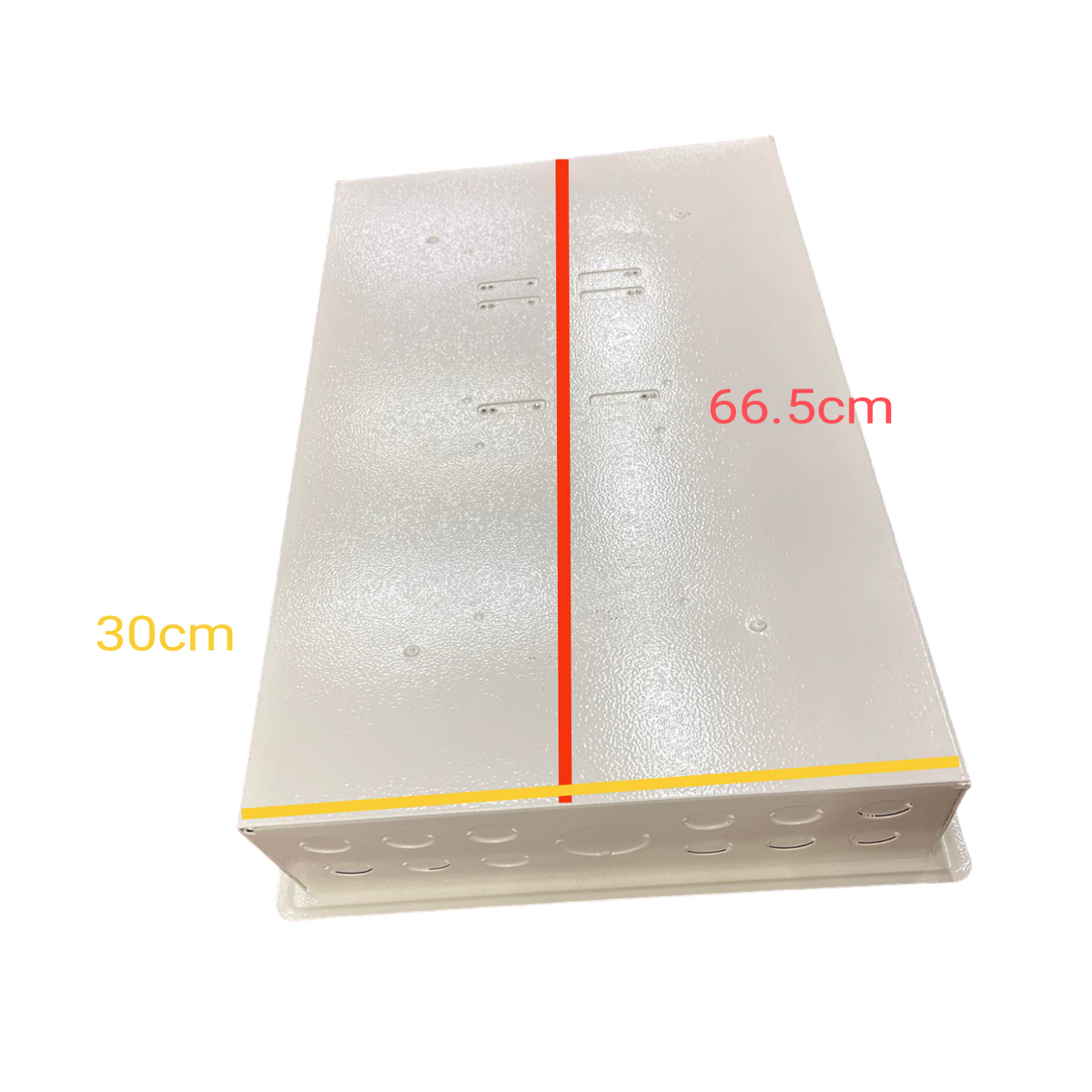 Koten white electrical enclosure box top view with knockouts and dimensions 66.5cm by 30cm 8 Branches Panel Board 125A Main 2P