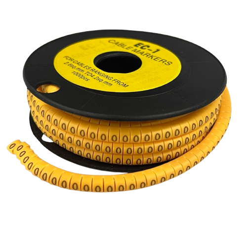 O Marker 2.6mm to 4.2mm yellow cable management markers on a black spool from China
