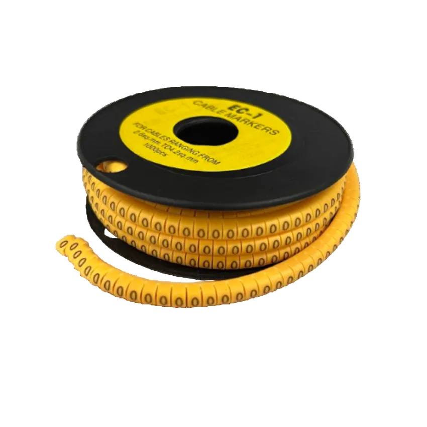 O Marker 2.6mm to 4.2mm yellow cable management markers on a black spool from China