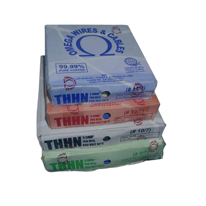 Omega 8.0mm THHN Wire AWG 8 Red packaged in a labeled box for electrical wiring use