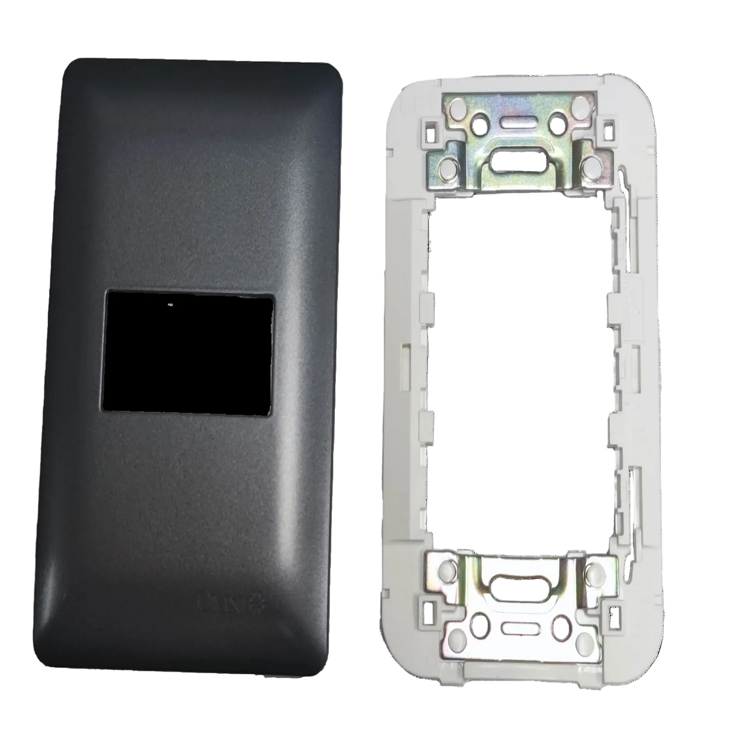 Omni 1 Gang Plate Graphite Series DWP-110G single gang graphite wall plate with white mounting frame and metal brackets