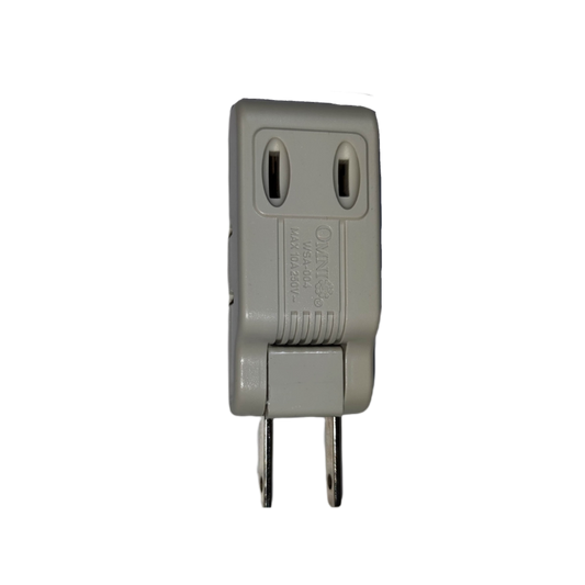 Omni 10A 250V electrical adaptor with two-prong design for safe power connections