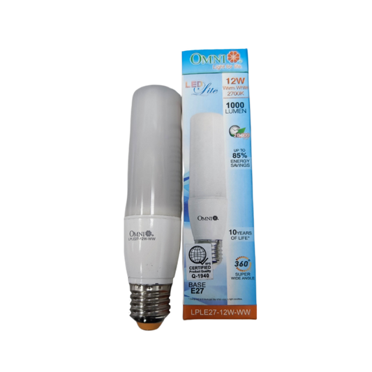 Omni 12W LED stick bulb E27 warm white with 1000 lumens and 360-degree light coverage