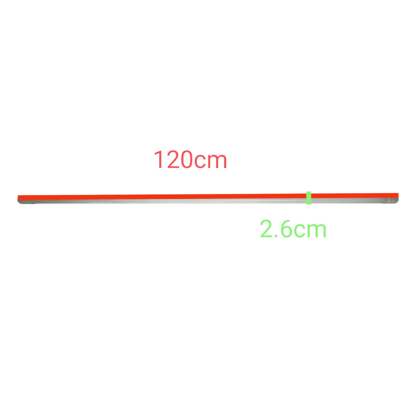 Omni 15W T8 LED fluorescent tube in orange color, measuring 120cm in length and 2.6cm in width.