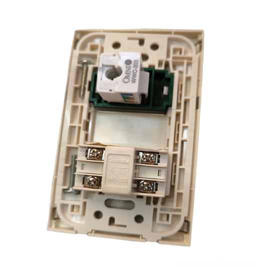 Omni 2 gang LAN and telephone outlet power point switch plug in beige plastic frame
