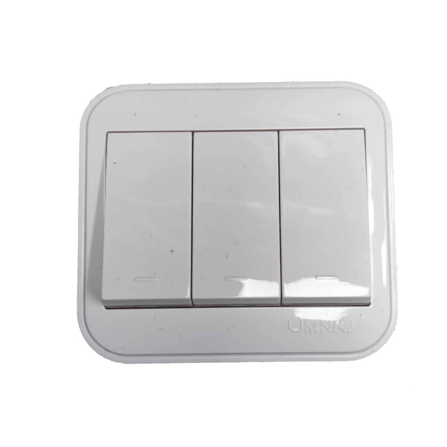 Omni 3 gang surface 1 Way Switch in white, suitable for home and office lighting control