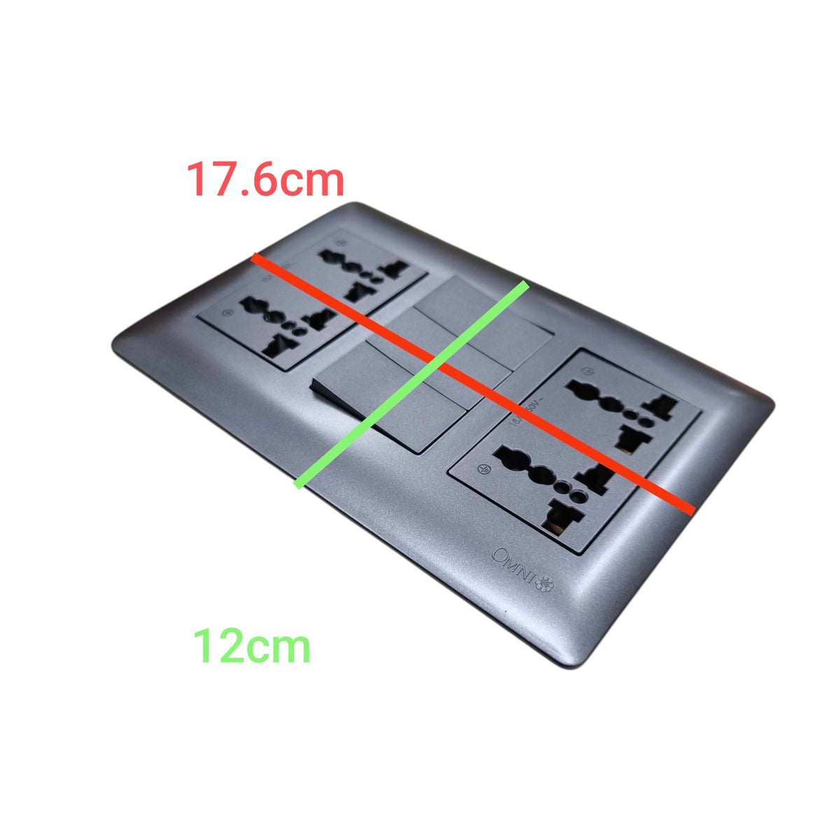 Omni 3 gang switch with 4 gang universal outlet, featuring sleek design and multiple connectivity options