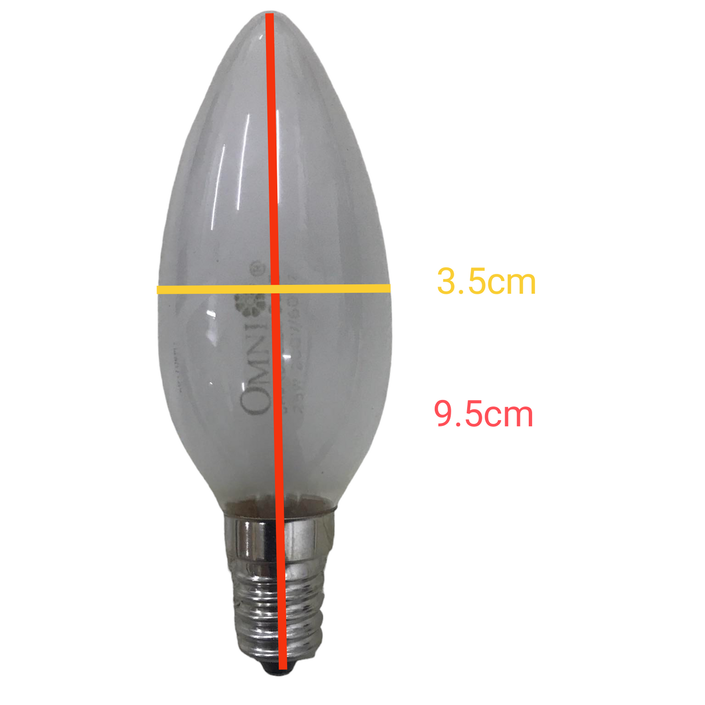 Omni 40W Candle Bulb Frosted E14 220V incandescent bulb with 9.5 cm length and 3.5 cm width