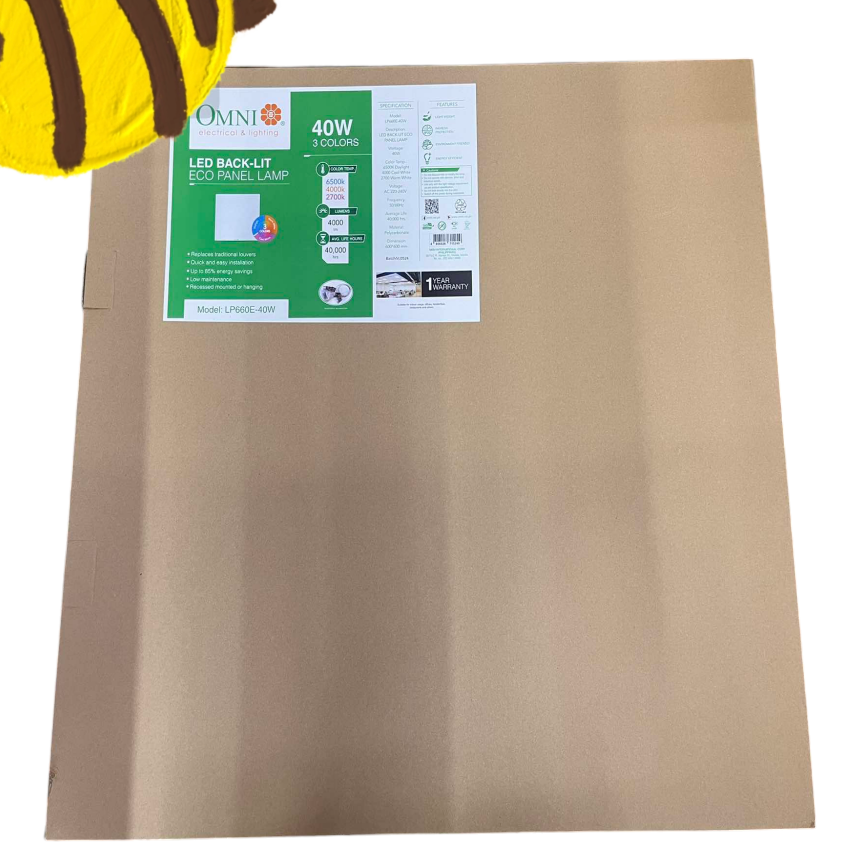 Omni 40W tri-color panel light showing energy-efficient design and flexible color options