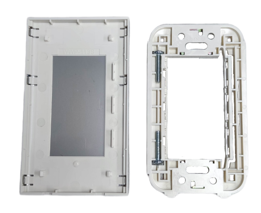 Omni chrome blank plate cover with white mounting frame for power points switches and plugs