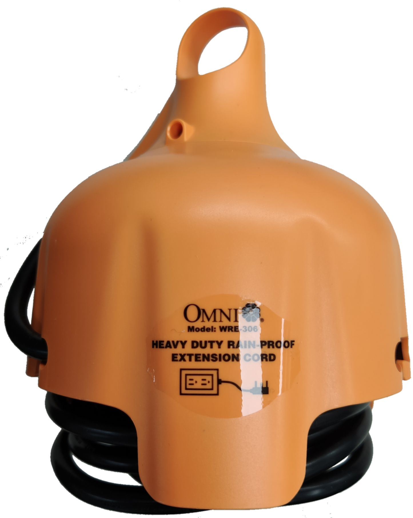 Omni heavy duty rain-proof extension cord with orange protective casing and built-in handle