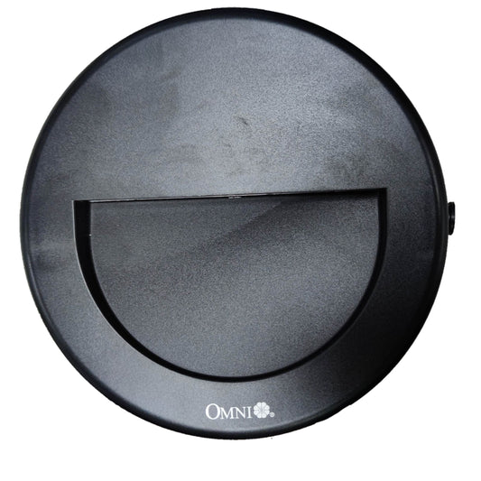 Omni Warm White Outdoor LED Wall Lamp 220V with a sleek black design for illuminating outdoor spaces