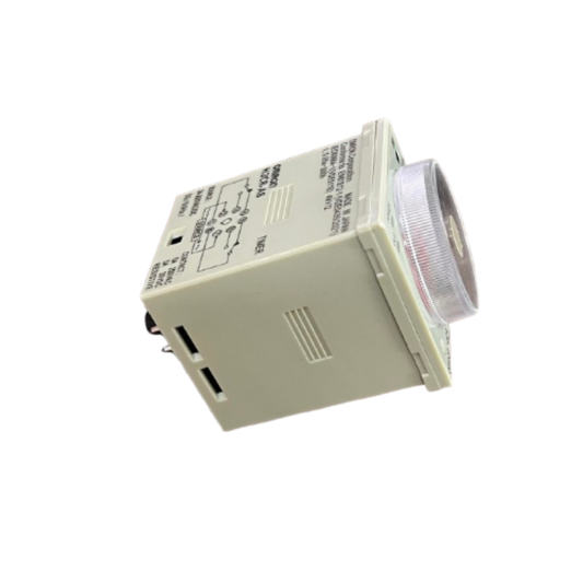 Omron multi range timer relay 8 pin front dial adjustable timer unit with schematic printed on housing
