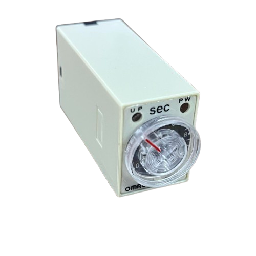 Omron relay timer with front second dial and clear knob Timer Relay 10 seconds 8 pins 110V compact rectangular module
