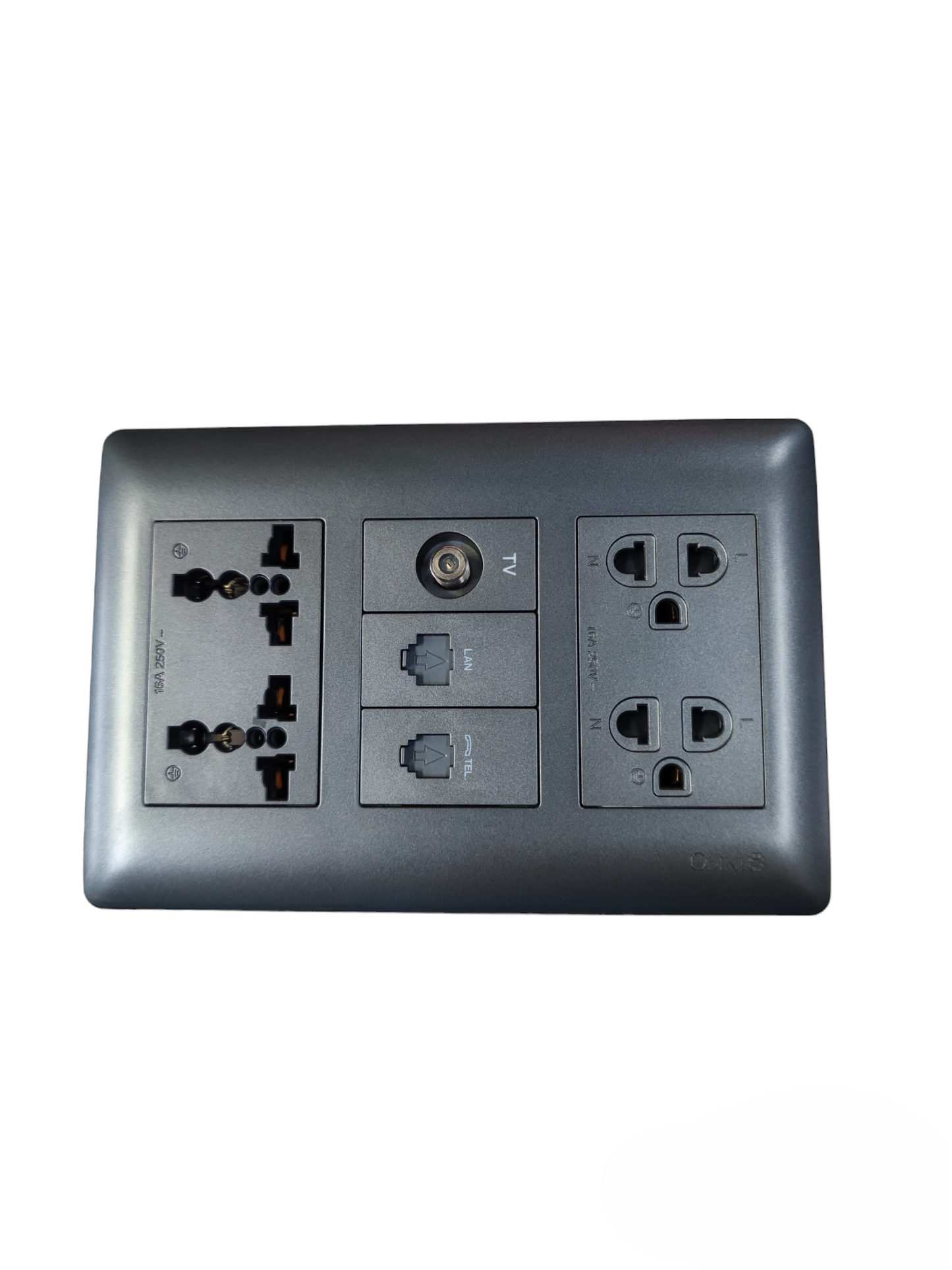 Omni combo lan telephone tv electrical outlet power points switches and plugs black wall plate