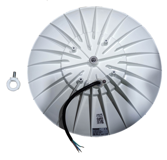 Orbik 100W LED High Bay 5700K Daylight fixture showing white back housing and wiring