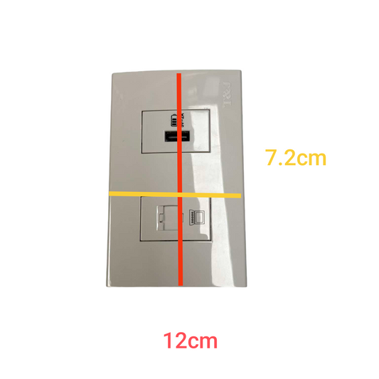2 gang LAN outlet with USB charger T and J glossy white wall plate showing USB port and LAN jack