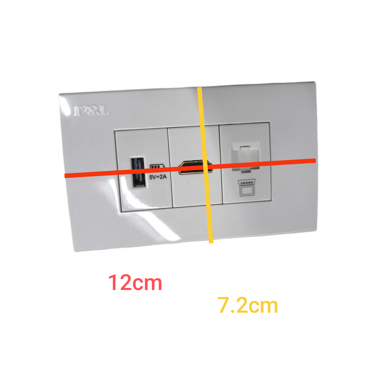 T&J 3 Gang Multi Purpose Outlet with USB port and switch in white rectangular design