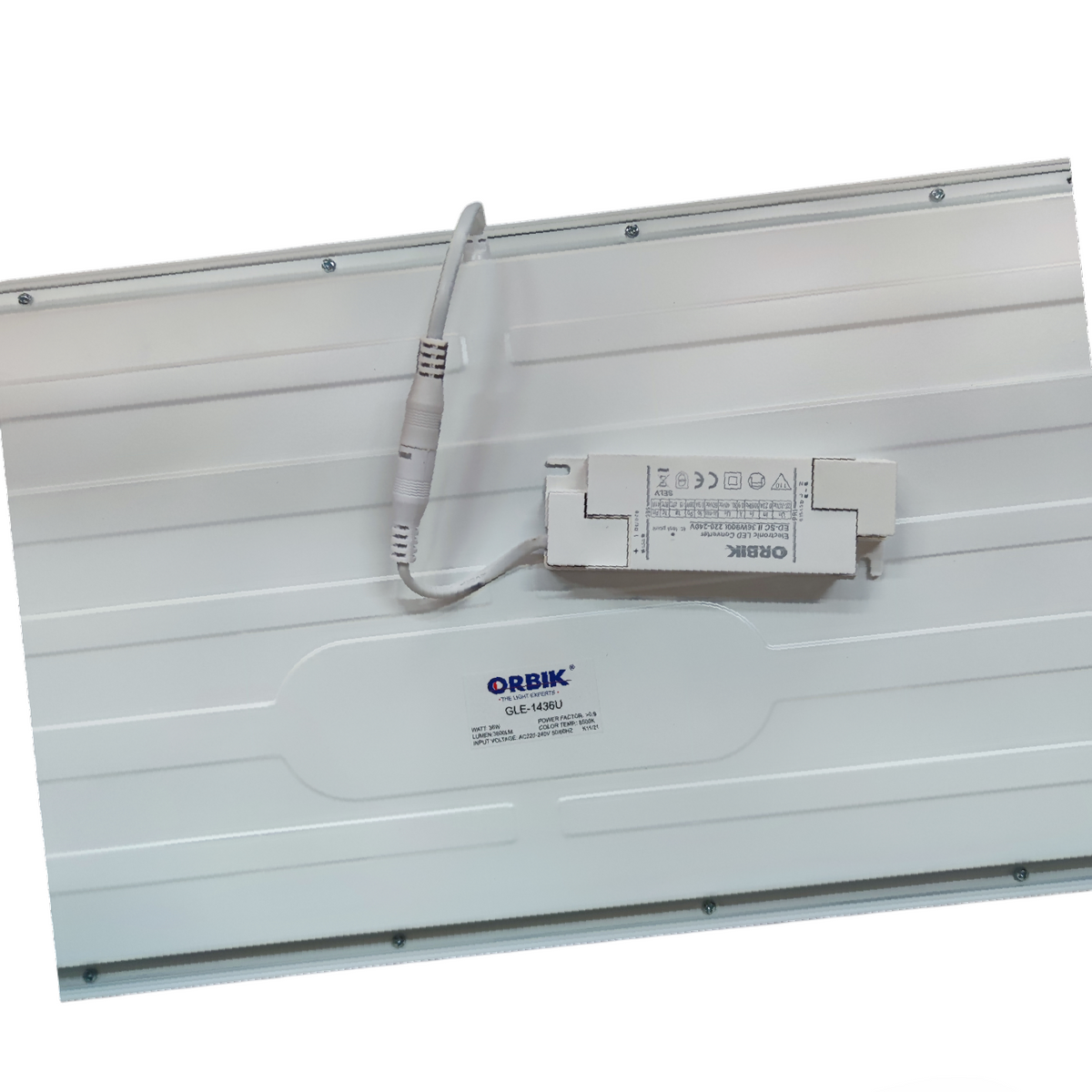 Orbik 36W LED panel light ceiling light with white frame and electrical wiring