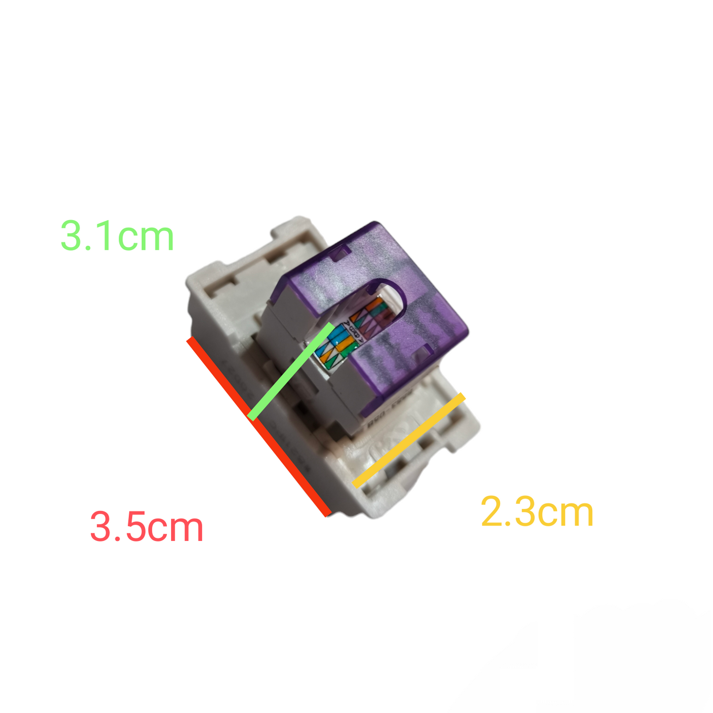 T&J switch component for Universal Outlet Device 16A 250V with compact dimensions and purple button