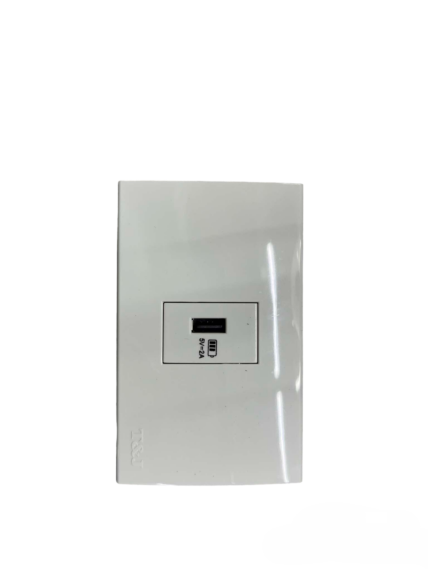 T&J Outlet 5V DC 2.4A USB-A with Plate Cover in white for powering and charging devices