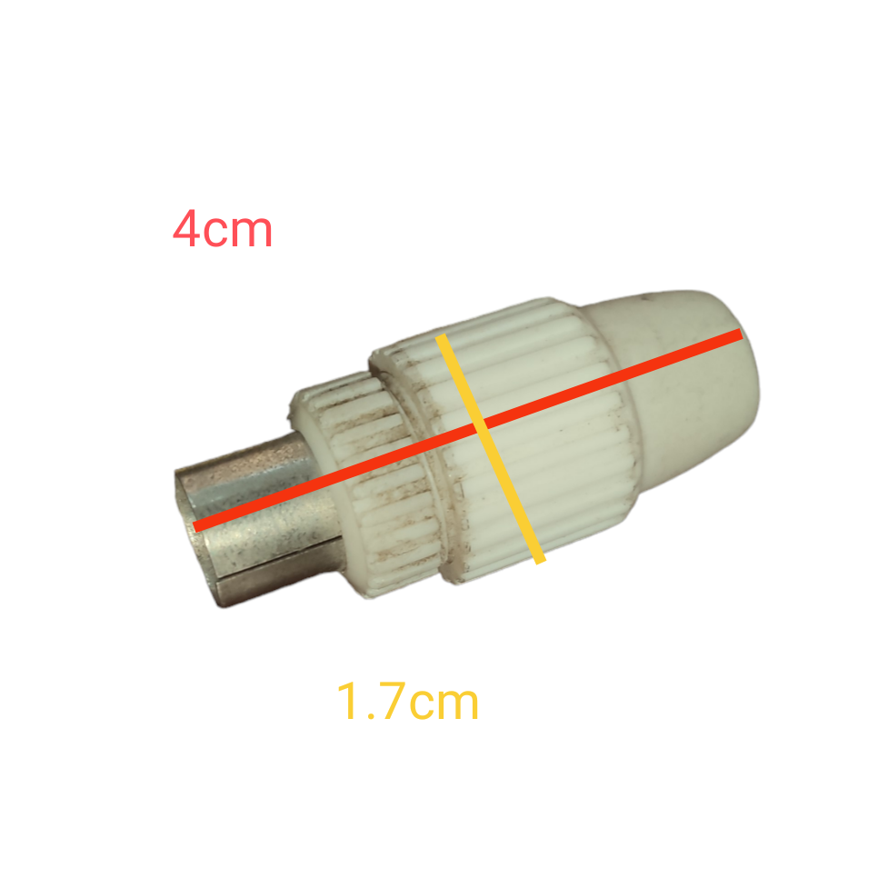 Local white PAL Plug Connector with metal tip measuring 4cm by 1.7cm for electrical circuitry parts