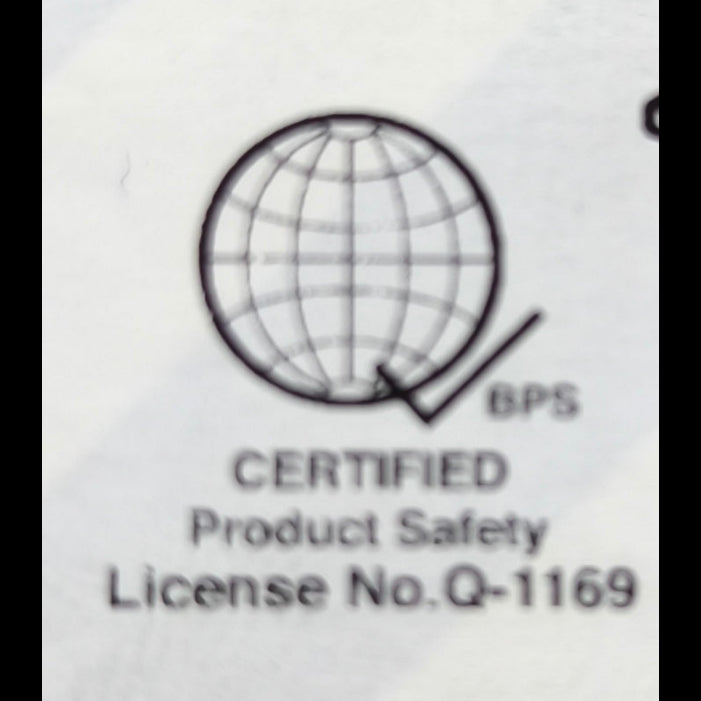 Panasonic 16A 250V flat pin outlet with ground packaging label showing Product Safety certified globe logo and license number