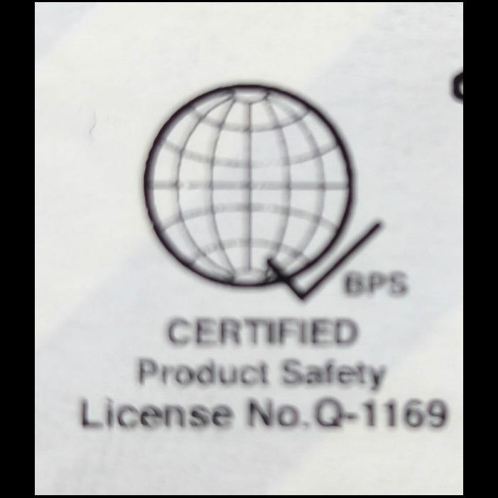 Panasonic certified product safety label with globe and checkmark logo License No Q1169 16A 250V quick connect outlet