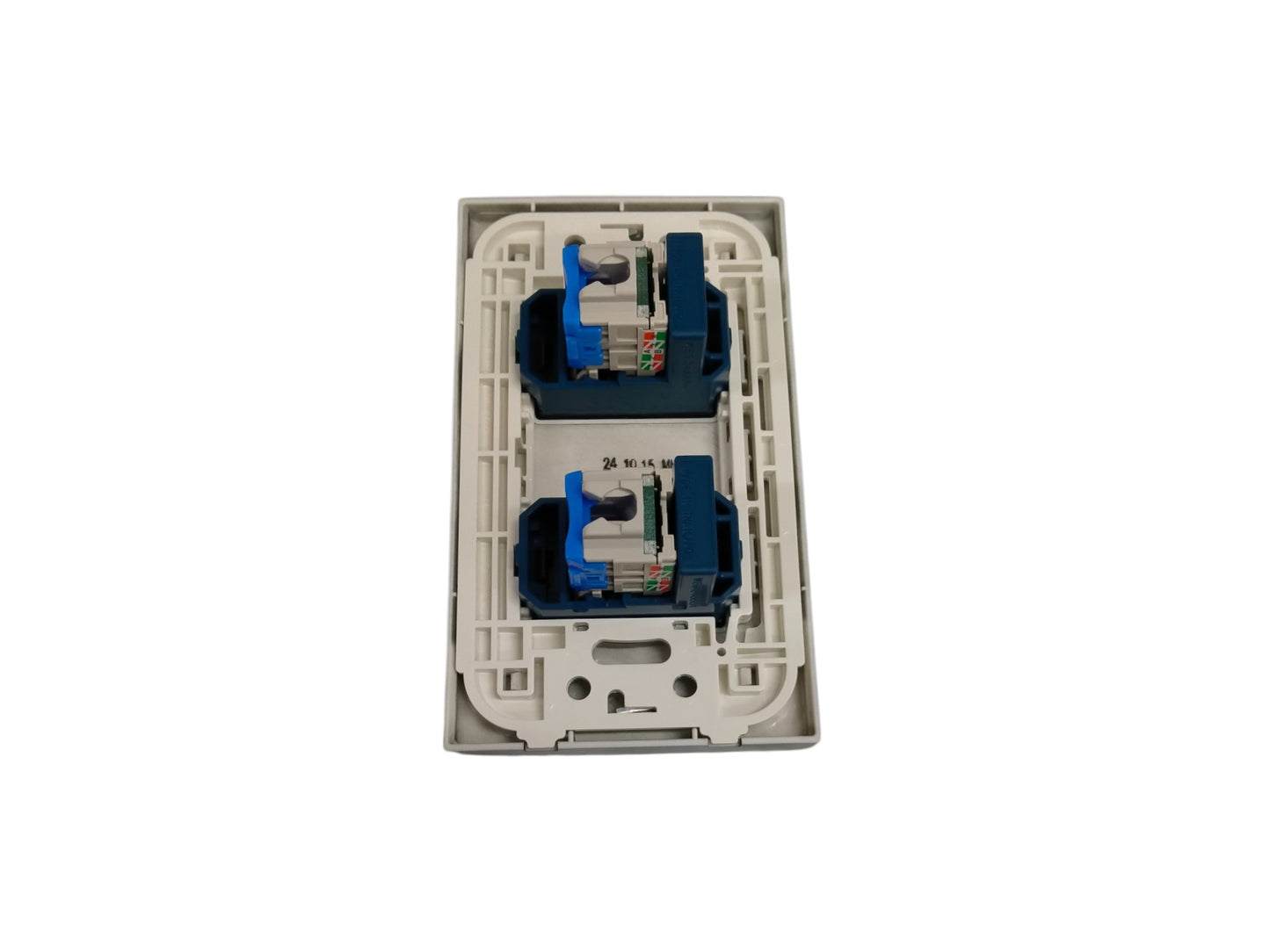 Panasonic 2 gang data outlet back view with wiring connectors for network installation
