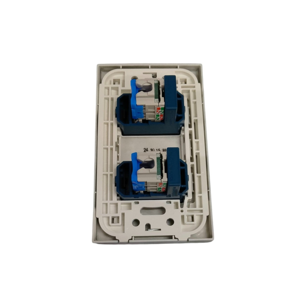 Panasonic 2 gang data outlet back view with wiring connectors for network installation