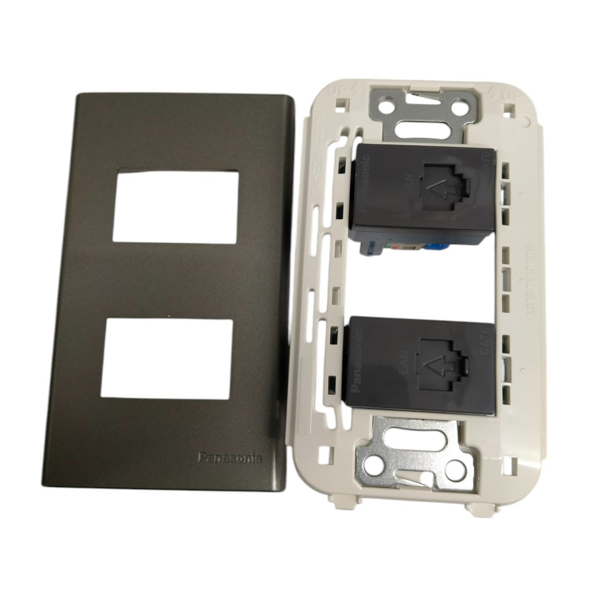 Panasonic 2 gang data outlet with black faceplate and dual ports for network connections
