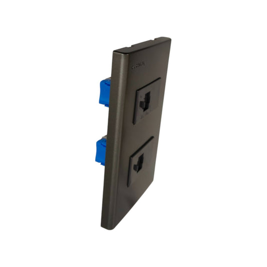 Panasonic 2 gang data outlet with dual ports in a sleek dark finish for network connectivity