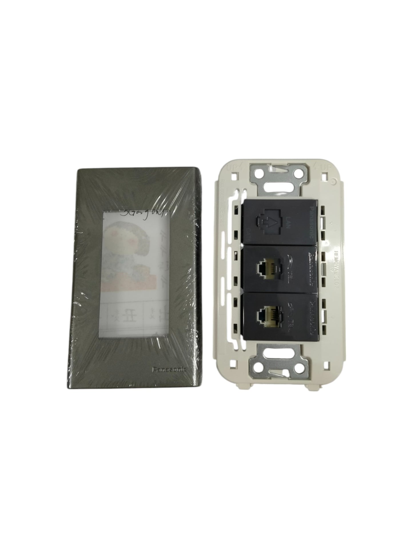 Panasonic CAT6 RJ45 data outlet power point switch and plug with gray cover plate