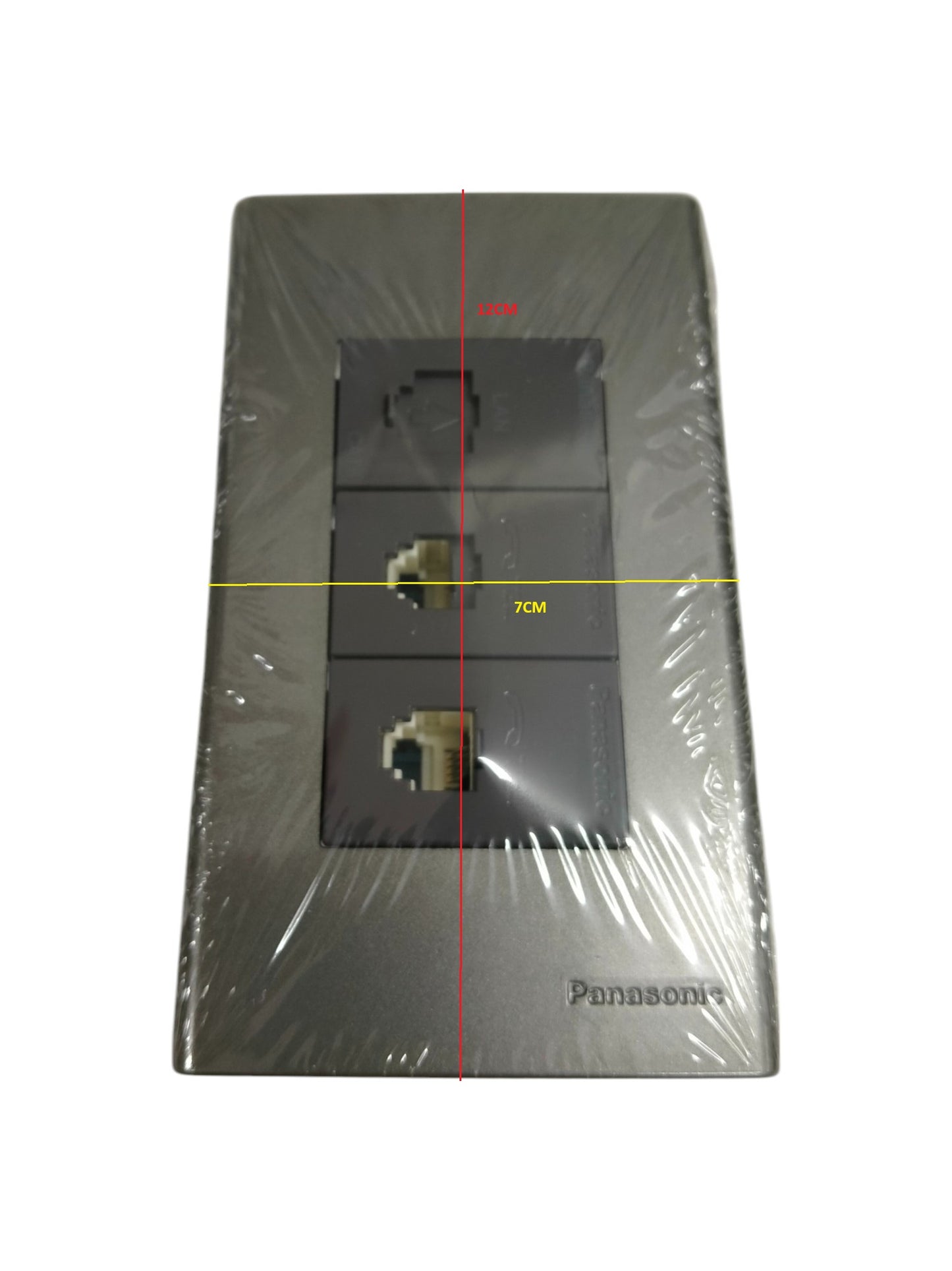 Panasonic CAT6 RJ45 data outlet with triple port wall plate in black and gray finish