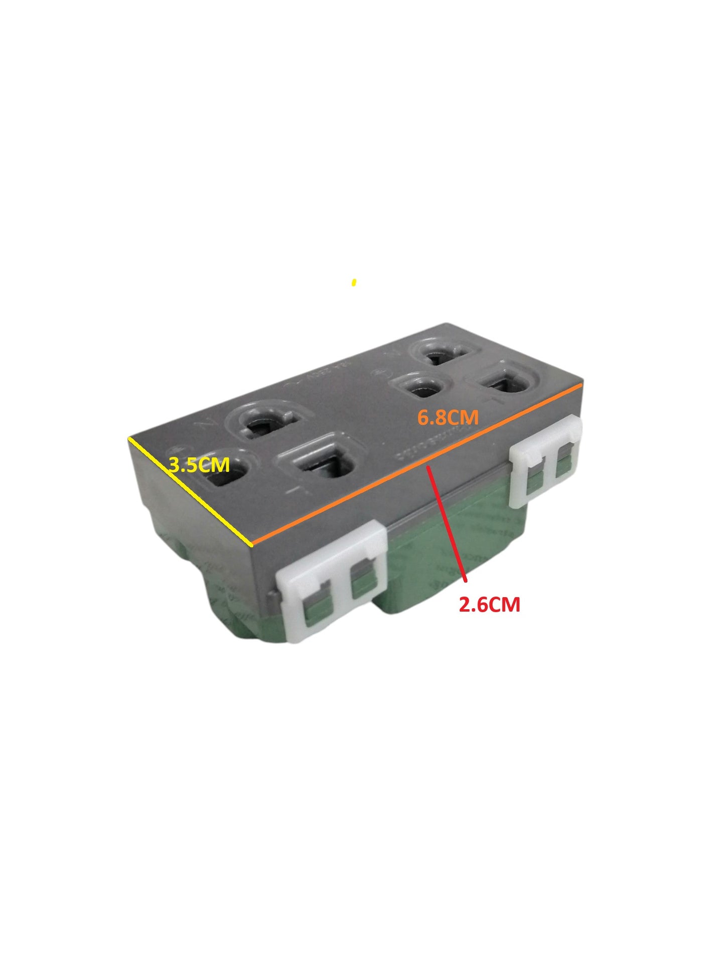 Panasonic Duplex Universal with Ground electrical outlet showing dimensions and grounding feature