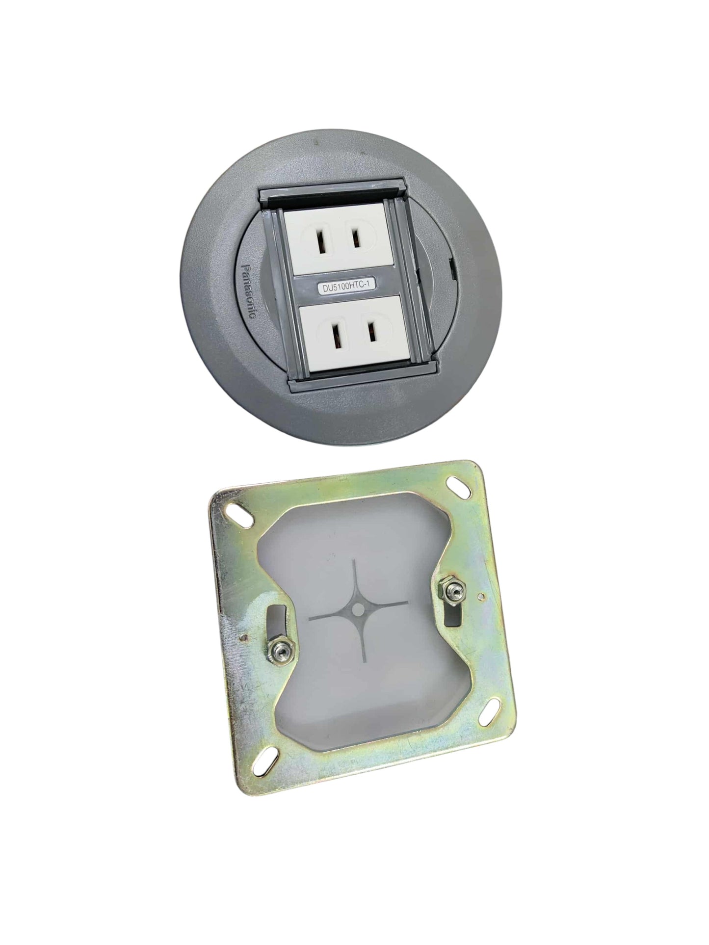 Panasonic floor outlet 2 gang GRAY 220V 16A with a round design and metallic mounting base