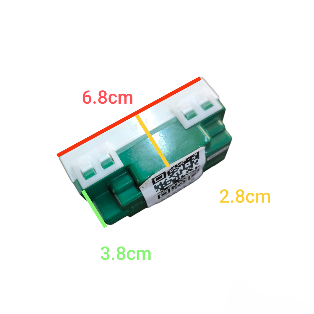 Panasonic duplex flat pin outlet 16A 250V green and white modular power point with measured dimensions 6.8cm 3.8cm 2.8cm