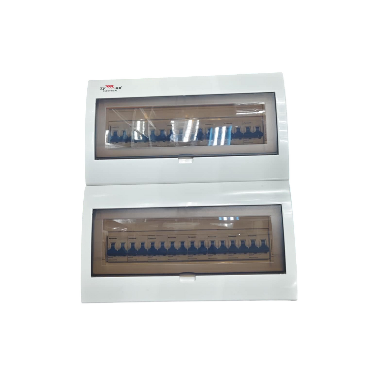 Panasonic Panel Board 50A 2 Pole Main electrical distribution box with clear cover and circuit breakers