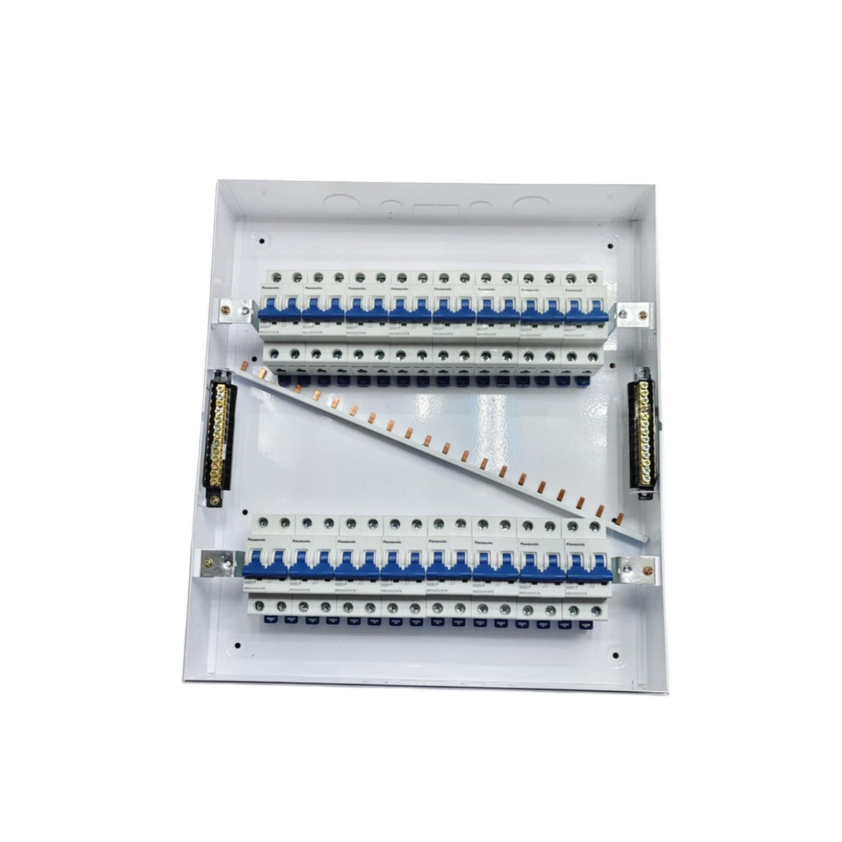Panasonic Panel Board 50A 2 Pole Main electrical circuitry part with multiple circuit breakers in white casing