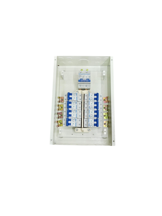 Chint electrical panel board 125A 2P main with multiple circuit breakers in white enclosure