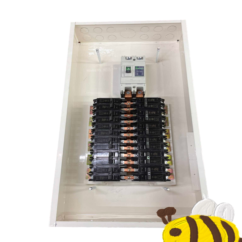 Koten and GE Panel Board 150A 250SP 2Pole electrical circuitry and parts inside a white enclosure