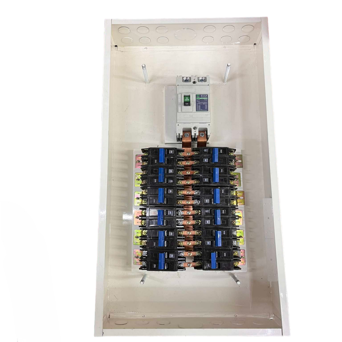 Koten & Taiyou Panel Board 200A 250SP 2Pole Main with multiple circuit breakers in a white enclosure
